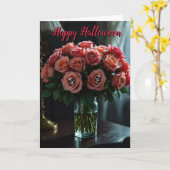 レッドローズハロウィーンスカル花 カード (黄色い花)
