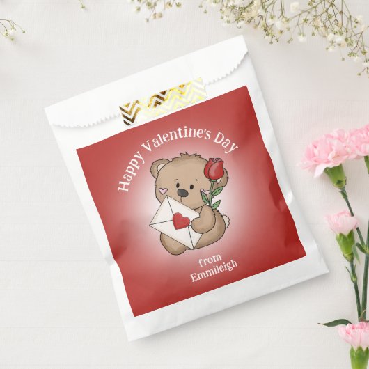 レッドローズハートハッピーバレンタインデーかわいいクマ名 フェイバーバッグ (封をした状態)