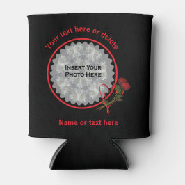 レッドローズハートブラックパーソナライズされた写真 缶クーラー