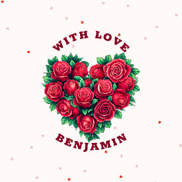 レッドローズハート形フローララブバレンタインデー ラウンドシール