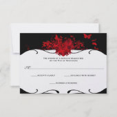 レッドローズハート白黒RSVP 出欠カード (正面)