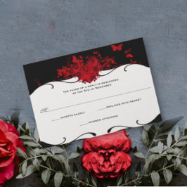 レッドローズハート白黒RSVP 出欠カード