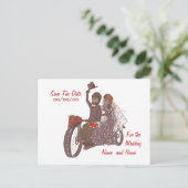 レッドローズバイクもしくは自転車に乗る人ウェディングカードと製品 案内ポストカード (スタンド正面)
