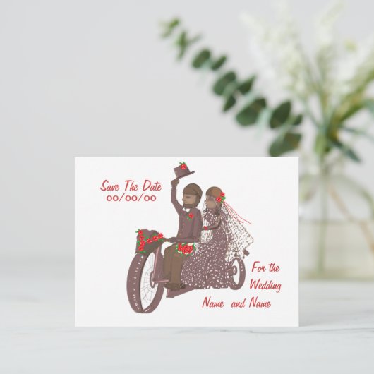 レッドローズバイクもしくは自転車に乗る人ウェディングカードと製品 案内ポストカード (スタンド正面)