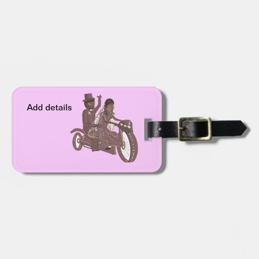 レッドローズバイクもしくは自転車に乗る人、オートバイウェディングカード製品 ラゲッジタグ (正面横)