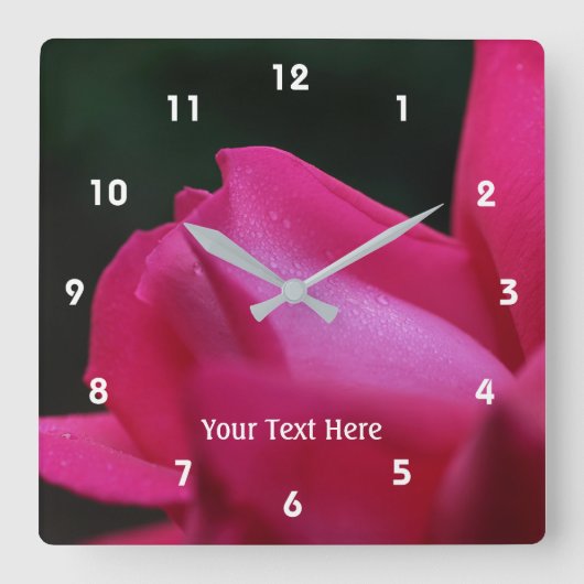 レッドローズバドアンドレインドロップズ自然 スクエア壁時計 (正面)