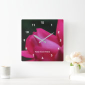 レッドローズバドアンドレインドロップズ自然 スクエア壁時計 (ホーム)