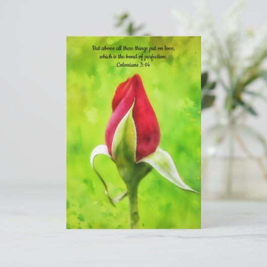 レッドローズバドフラワーアート信仰ノートカード サンキューカード (スタンド正面)