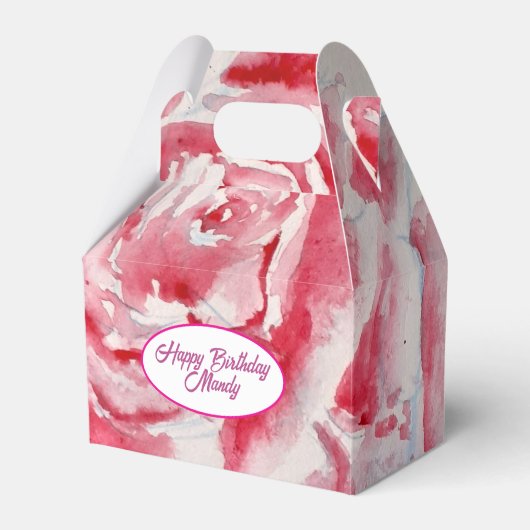 レッドローズバラフラワーパターン紙パーティープレート フェイバーボックス (正面サイド)