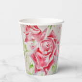 レッドローズバラフラワーパターン紙パーティープレート 紙コップ (裏面)