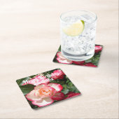 レッドローズバラフローラフォトレディースバースデーパーティー スクエアペーパーコースター (インサイチュ)