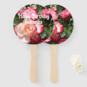 レッドローズバラフローラフォトレディースバースデーパーティー ハンドファン (正面&裏面)