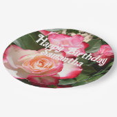 レッドローズバラフローラフォトレディースバースデーパーティー ペーパープレート (アングル)