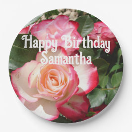 レッドローズバラフローラフォトレディースバースデーパーティー ペーパープレート