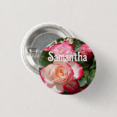 レッドローズバラフローラフォトレディースバースデーパーティー 缶バッジ (正面&裏面)