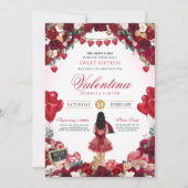レッドローズバレンタインスウィート16誕生日パーティー 招待状 (正面)