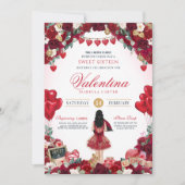 レッドローズバレンタインデー甘い16誕生日パーティー 招待状 (正面)