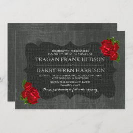 レッドローズバーラップウッドゴシックの結婚式の招待 招待状