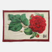 レッドローズパーソナライズされたフラワー開花ヴィンテージアート キッチンタオル (横)