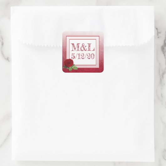 レッドローズパーソナライズされた結婚式用シール スクエアシール (バッグ)