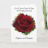 レッドローズパーソナライズされた14結婚周年 カード (正面)