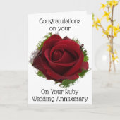 レッドローズパーソナライズされた40結婚周年 カード (黄色い花)