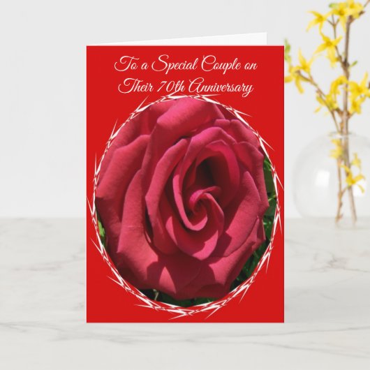 レッドローズパーソナライズされた70結婚周年 カード (黄色い花)
