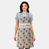 レッドローズパーソナライズされた エプロン (着用した状態)