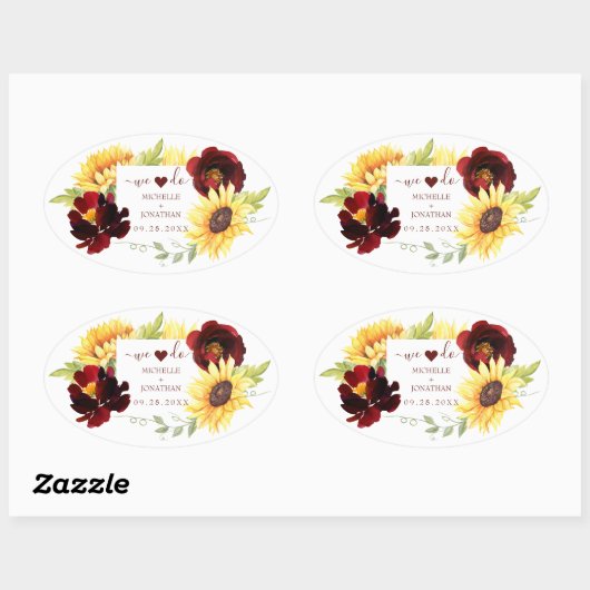 レッドローズヒマワリ私たちは結婚式の引き出物ステッカー 楕円形シール (シート)