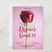 レッドローズピンクスウィート16誕生日パーティー 招待状 (正面)
