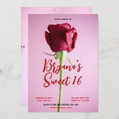 レッドローズピンクスウィート16誕生日パーティー 招待状 (正面/裏面)