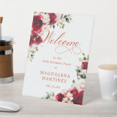 レッドローズピンク牡丹90誕生日へようこそ 台座サイン (インサイチュ)