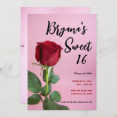 レッドローズピンク甘い16誕生日パーティーの招待状 招待状 (正面/裏面)
