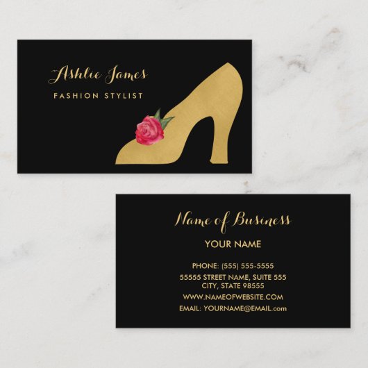 レッドローズフェイク金ゴールドスタイリスト付きシックファッション靴 名刺 (正面/裏面)