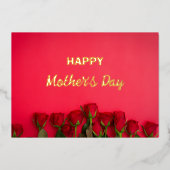 レッドローズフォイル母の日のグリーティングカード 箔シーズンカード (正面)