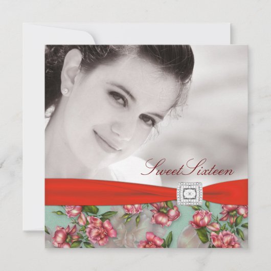 レッドローズフォトSweet sixteen誕生会 招待状 (正面)