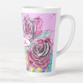 レッドローズフラワーウォーターカラフルカラーピンクアート カフェラテマグ (右)