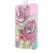 レッドローズフラワーウォーターカラーカラフルアート カーエアーフレッシュナー (左)