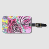 レッドローズフラワーウォーターカラーカラフルアート ラゲッジタグ (正面横)
