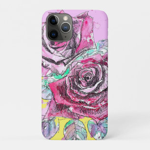 レッドローズフラワーウォーターカラーカラフルアート iPhone 11 PROケース