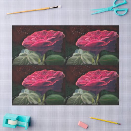 レッドローズフラワーグリーンブラックアートフローラデカップージ 薄葉紙 (クラフト)