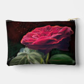 レッドローズフラワーグリーンブラックアートフローラ花 アクセサリーポーチ (裏面)