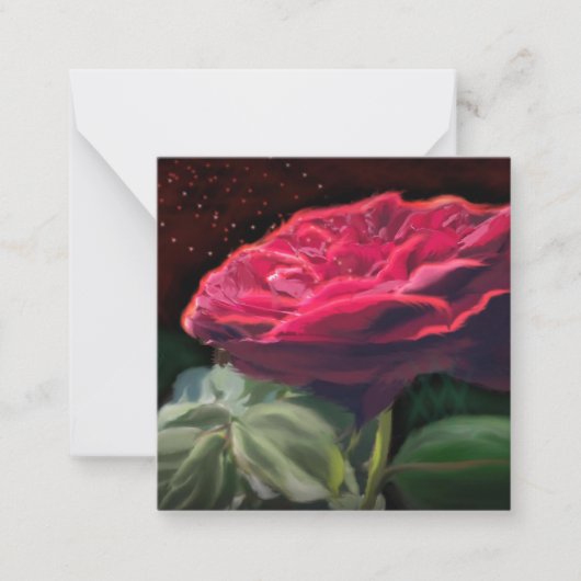 レッドローズフラワーグリーンブラックアートフローラ花 ノートカード (正面)