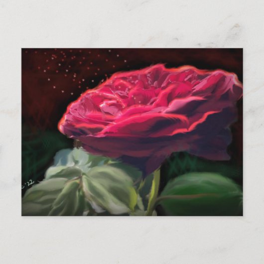 レッドローズフラワーグリーンブラックアートフローラ花 ポストカード (正面)