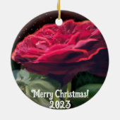 レッドローズフラワーグリーンブラックアートフローラ セラミックオーナメント (裏面)