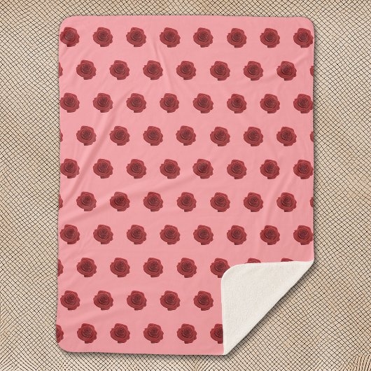 レッドローズフラワーシームレスパターンオンシェルパブランケット シェルパブランケット