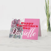 レッドローズフラワーハッピーバレンタインデー女性名 カード (正面)