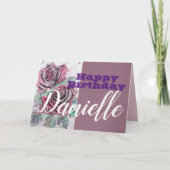 レッドローズフラワーハッピーバースデー女性名札 カード (正面)