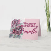 レッドローズフラワーハッピーバースデー女性名札 カード (正面)