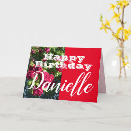 レッドローズフラワーハッピーバースデー女性名 カード